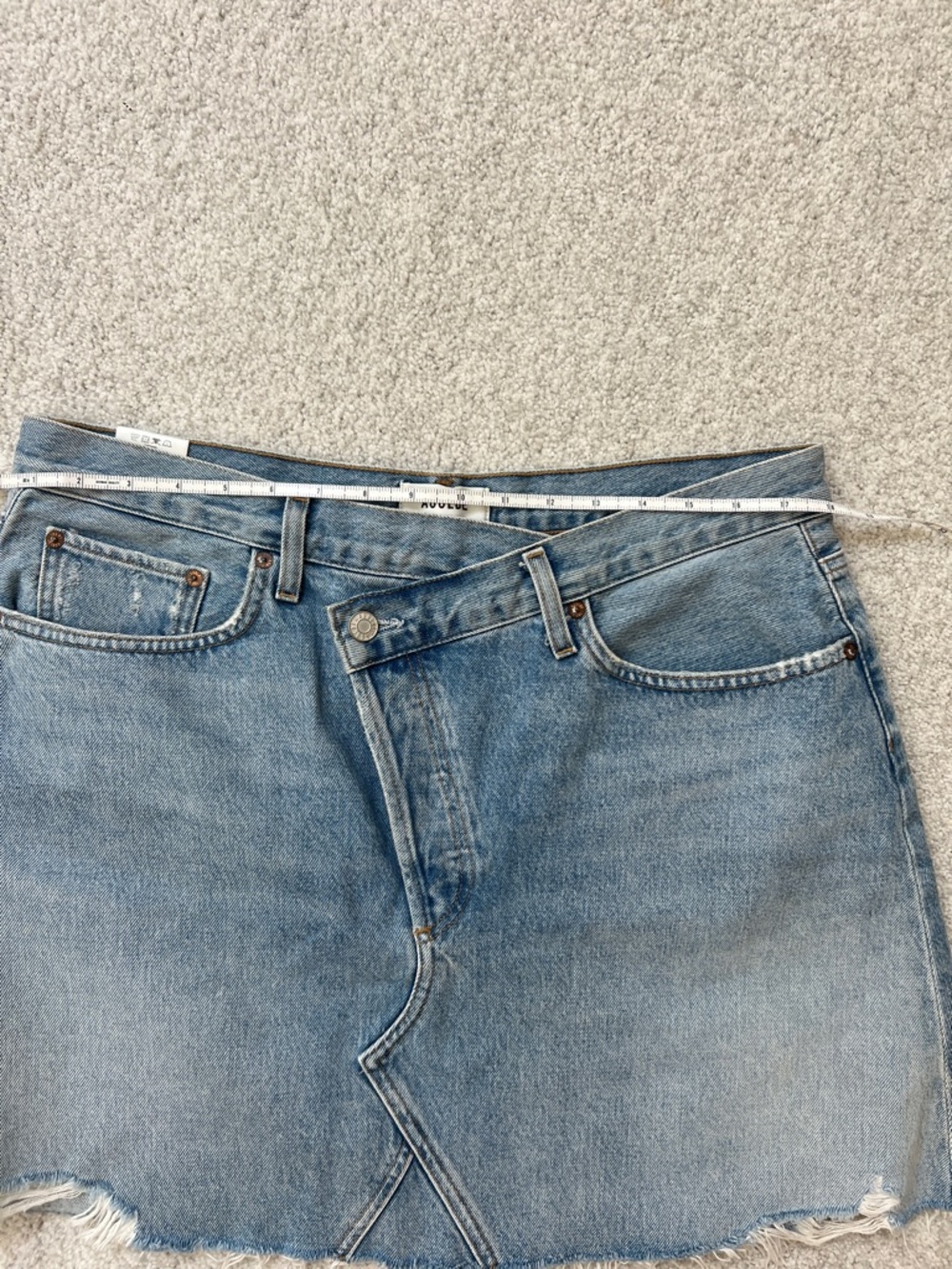 Agolde Light Blue Denim Raw-Hem Mini Skirt - Picture 6 of 9